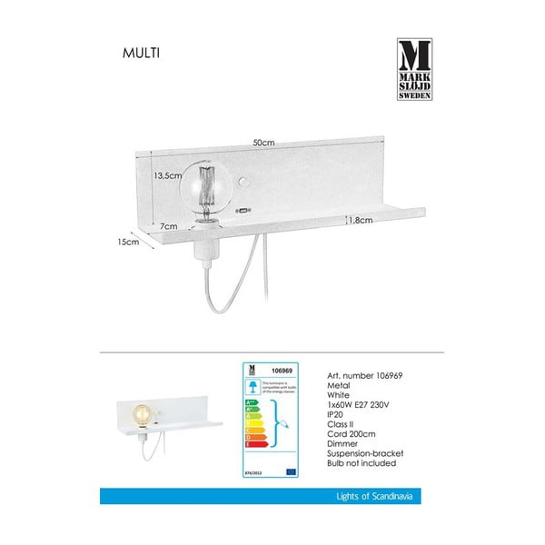 Multi fehér fali lámpa USB töltőállomással - Markslöjd-image-2