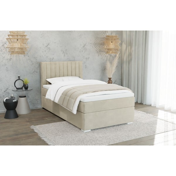 Bézs kárpitozott ágyneműtartós egyszemélyes ágy ágyráccsal 100x200 cm Bunny – Ropez-image-1