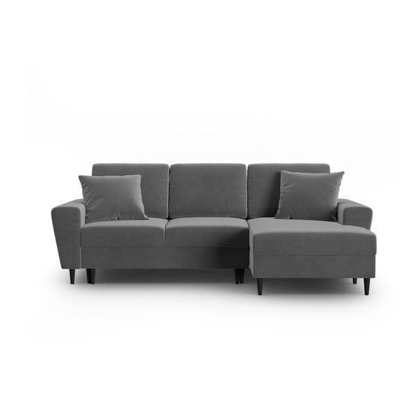 Világosszürke bársony kinyitható tárolóhelyes sarokkanapé (jobb oldali-heverő résszel) Kyoto – Cosmopolitan Design