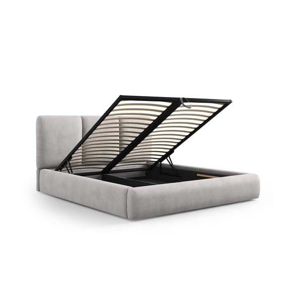 Világosszürke kárpitozott ágyneműtartós franciaágy ágyráccsal 160x200 cm Brody – Mazzini Beds-image-3