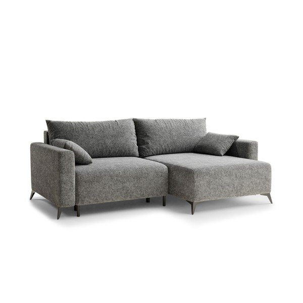 Szürke zsenília kinyitható-tárolóhelyes sarokkanapé (jobb oldali-heverő résszel) Leon – Maison de Rêve