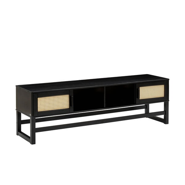 Jolene fekete borovi fenyő TV-állvány rattan ajtókkal - Støraa-image-1
