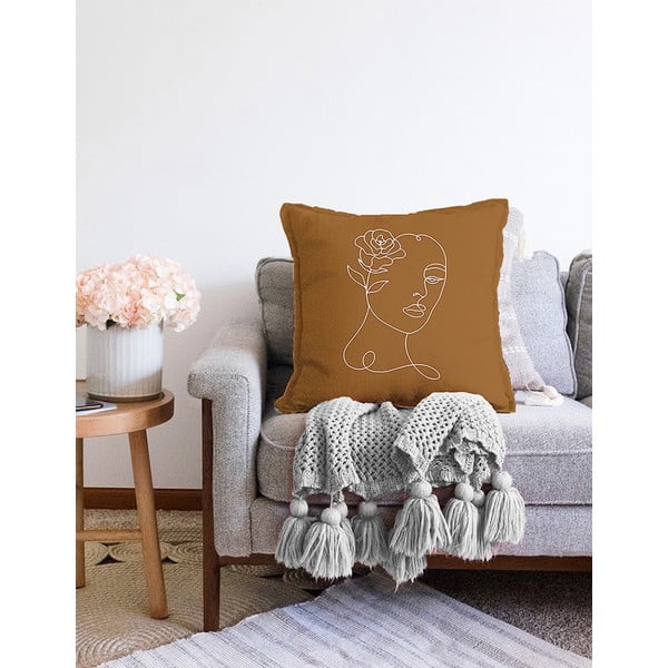 Chenille narancssárgás barna pamut keverék párnahuzat, 55 x 55 cm - Minimalist Cushion Covers-image-2