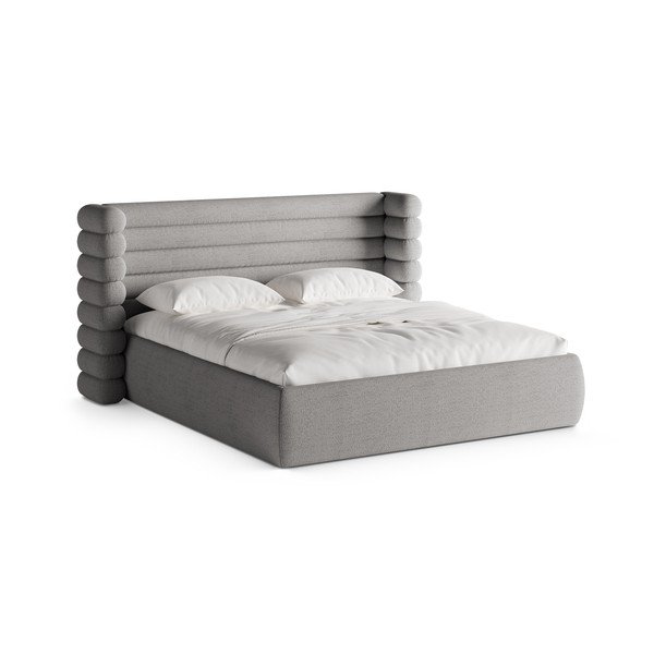 Szürke kárpitozott ágyneműtartós franciaágy ágyráccsal 180x200 cm Mount – Micadoni 