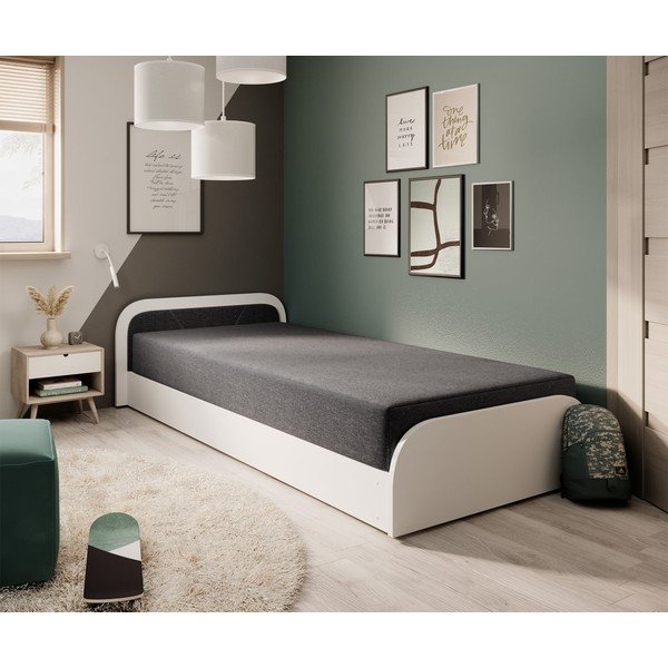 Fehér-sötétszürke kárpitozott-forgácslemez ágyneműtartós egyszemélyes ágy matraccal 80x190 cm Parys – ELTAP-image-2