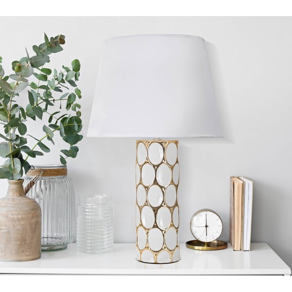 Fehér-aranyszínű kerámia asztali lámpa textil búrával (magasság 56 cm) Glam Carv – Mauro Ferretti-image-1