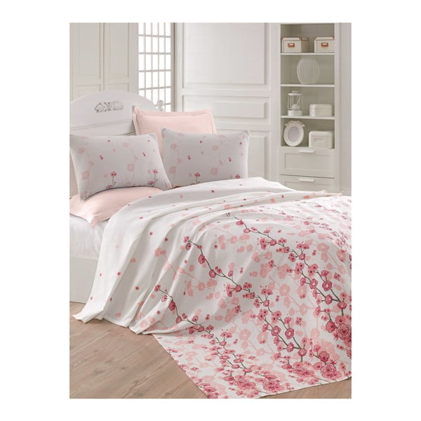 Coretta LP rózsaszín-fehér ágytakaró, 200 x 235 cm