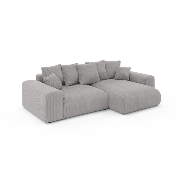 Világosszürke kordbársony kinyitható tárolóhelyes sarokkanapé (variálható sarok) Luma – Ropez-image-2