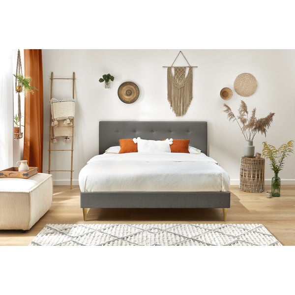 Antracitszürke kárpitozott franciaágy ágyráccsal 180x200 cm Rory – Bobochic Paris-image-4