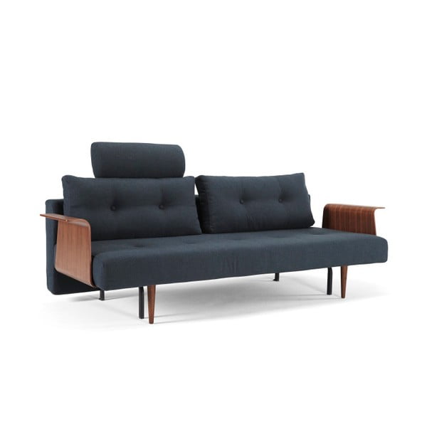 Recast Plus kék kinyitható kanapé, fa karfával - Innovation