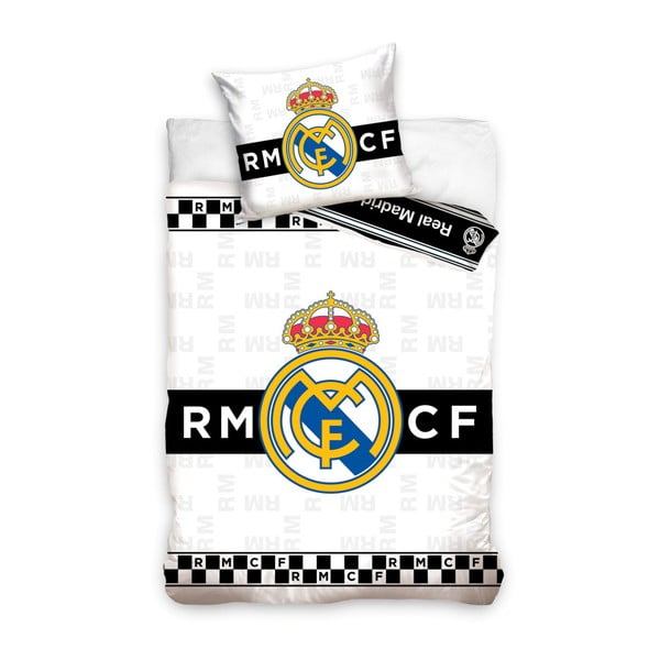 Real Madrid BW egyszemélyes pamut gyerek ágyneműhuzat, 160 x 200 cm - CARBOTEX