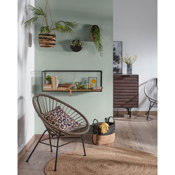 Fekete-natúr színű jegenyefenyő fali polc 90 cm Elisha – Kave Home-image-2