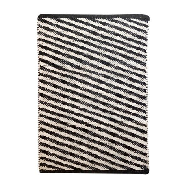 Diagonal fekete-fehér kézzel szőtt pamut szőnyeg, 140 x 200 cm - Pipsa