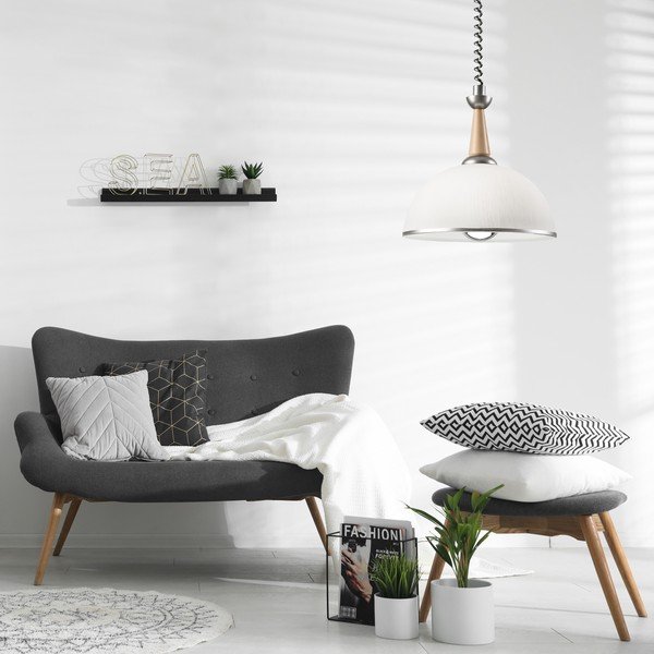 Ezüstszínű-natúr színű függőlámpa üveg búrával ø 30 cm Ciara – LAMKUR-image-2