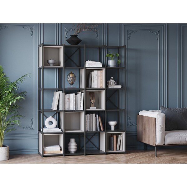 Fekete-krémszínű könyvespolc 140x179 cm Anya – Marckeric-image-1