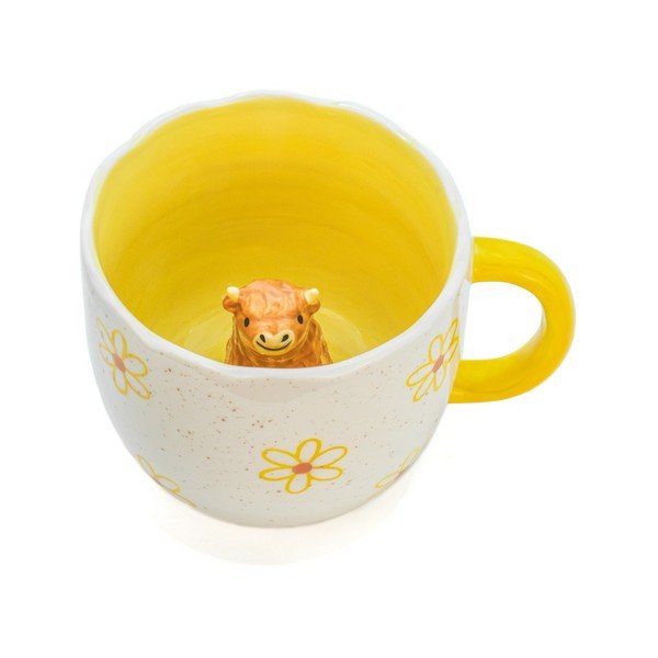 Sárga-krémszínű porcelán bögre 350 ml Surprise Highland Cow – Sass & Belle-image-2