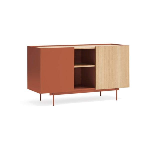 Téglavörös-natúr színű alacsony komód tölgyfa dekorral 130x78 cm Otto – Teulat-image-1