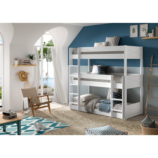 Fehér emeletes borovi fenyő gyerekágy 90x200 cm Scott – Vipack-image-1