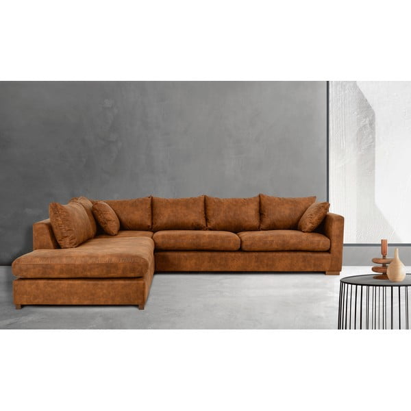 Konyakbarna bőrutánzat sarokkanapé (bal oldali) Hamburg – Scandic-image-1