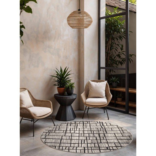 Fekete-krémszínű kerek kültéri-beltéri szőnyeg ø 200 cm Haringey Crouch – Ted Baker-image-1