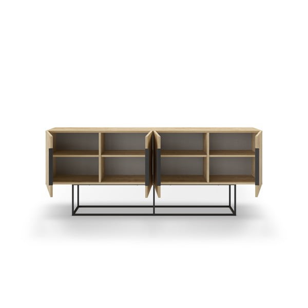 Natúr színű alacsony komód tölgyfa dekorral 200x80 cm Titan – Marckeric-image-2