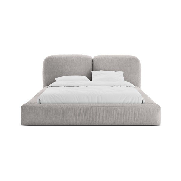 Világosszürke kárpitozott ágyneműtartós franciaágy ágyráccsal 180x200 cm Martina – Micadoni -image-4