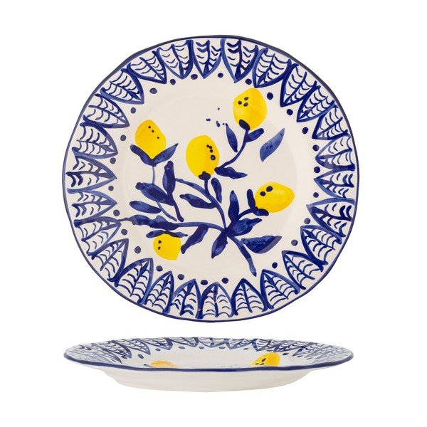 Fehér-kék szervírozó kőedény tányér ø 27 cm Maxima – Bloomingville-image-3