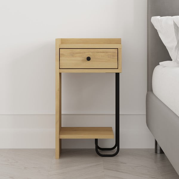 Natúr színű éjjeliszekrény tölgyfa dekorral Mercure – Marckeric-image-1