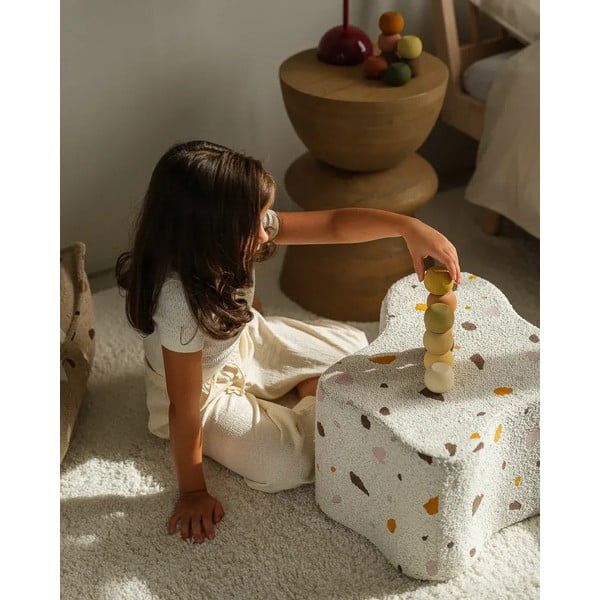 Fehér buklé-zsenília gyerek puff Terrazzo Cloud – Wigiwama-image-2