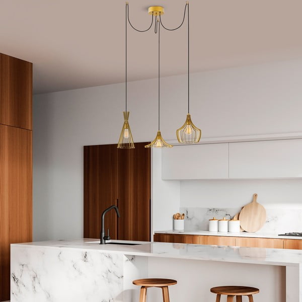 Aranyszínű függőlámpa fém búrával Mezopotamya – Opviq lights-image-4