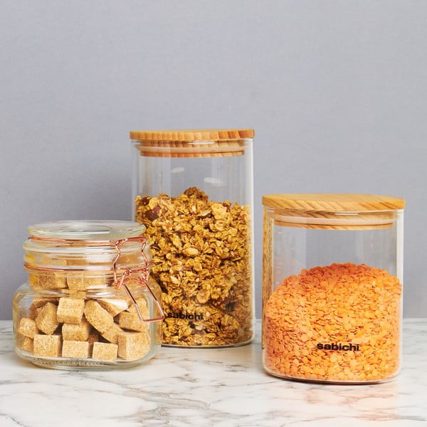 Üveg ételtároló fa fedéllel, 1,2 l -  Sabichi-image-1