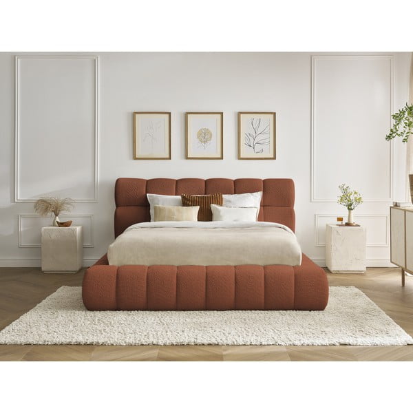 Narancssárga kárpitozott ágyneműtartós franciaágy ágyráccsal 180x200 cm Mont Blanc – Bobochic Paris-image-1