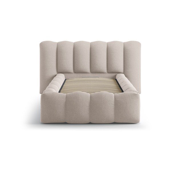 Világosbarna kárpitozott ágyneműtartós egyszemélyes ágy ágyráccsal 90x200 cm Lupine – Micadoni -image-3