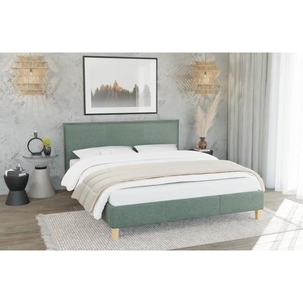 Zöld kárpitozott franciaágy ágyráccsal 180x200 cm Tina – Ropez-image-2