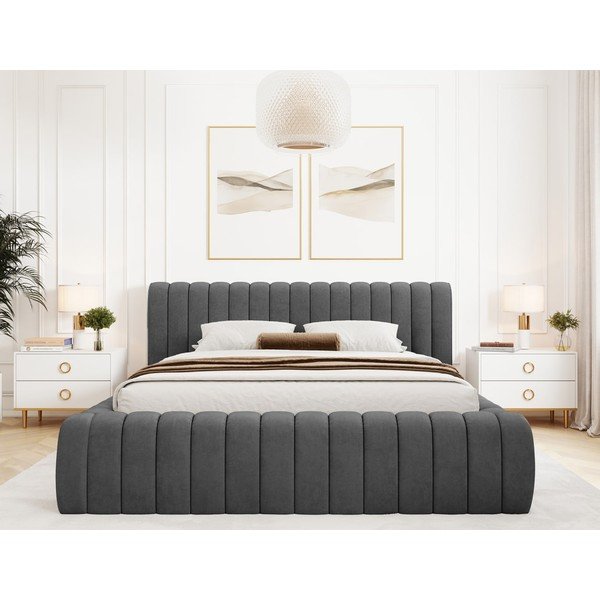 Sötétszürke kárpitozott ágyneműtartós franciaágy ágyráccsal 140x200 cm Carilla – ELTAP-image-3