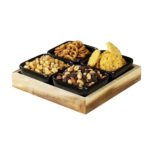 4 db fekete kerámia szervírozó tál tálcával Elo - Wenko-image-4