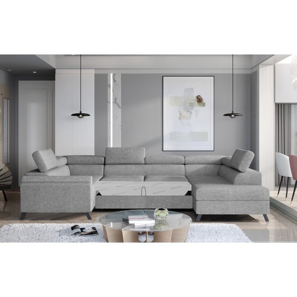 Világosszürke kinyitható-tárolóhelyes sarokkanapé (jobb oldali-U alakú) Escada – ELTAP-image-2
