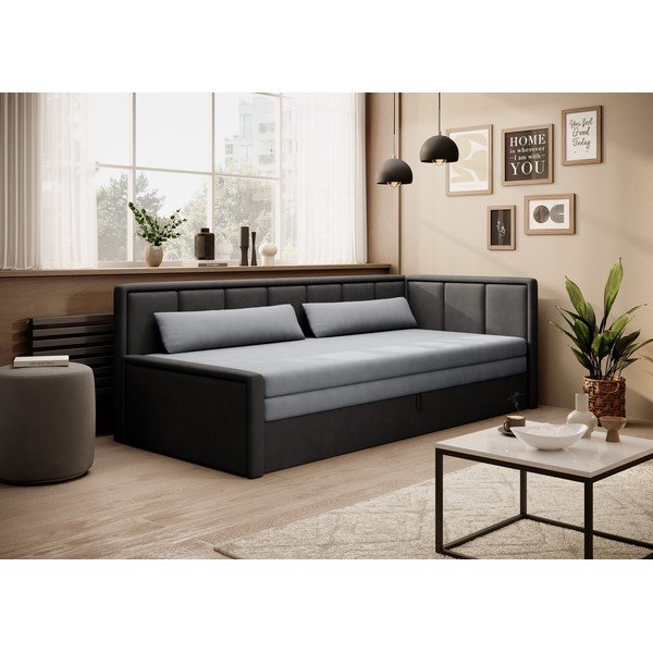 Sötétszürke zsenília kinyitható-tárolóhelyes kanapé 214 cm Fulgeo – ELTAP-image-1