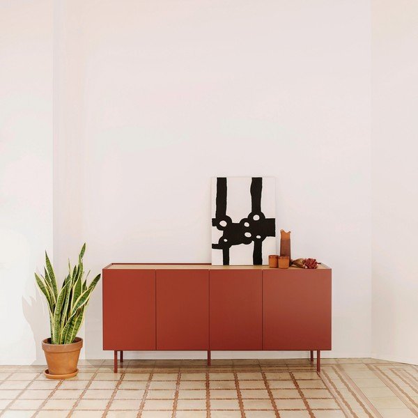 Piros alacsony komód tölgyfa dekorral 165x78 cm Arista – Teulat-image-1