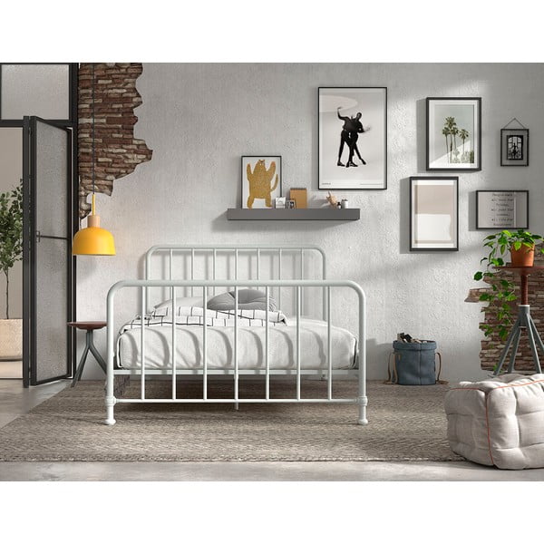 Fehér fém franciaágy ágyráccsal 140x200 cm BRONXX – Vipack-image-3