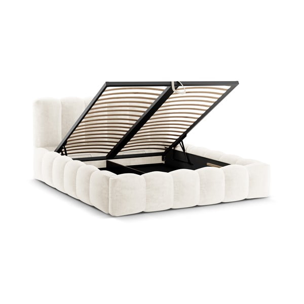 Krémszínű kárpitozott ágyneműtartós franciaágy ágyráccsal 160x200 cm Lupine – Micadoni Home-image-2