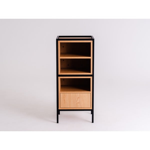 Fekete könyvespolc tölgyfa dekorral 45x102 cm Skap - CustomForm-image-3