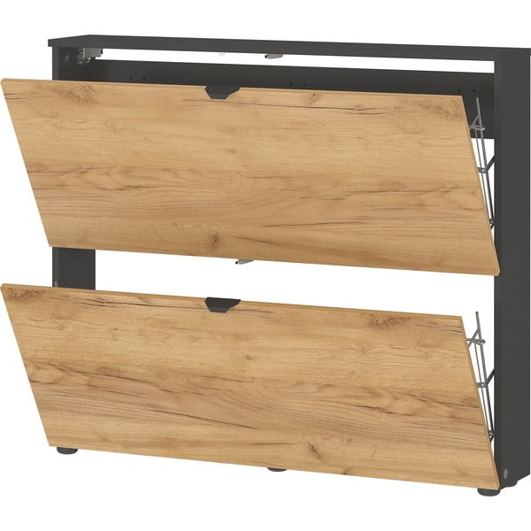 Antracitszürke-natúr színű billenő ajtós függő cipőtartó tölgyfa dekorral 100x85x19 cm Renell – Germania-image-4