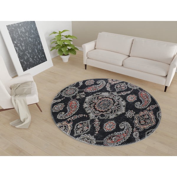 Fekete mosható kerek szőnyeg ø 100 cm – Vitaus-image-1