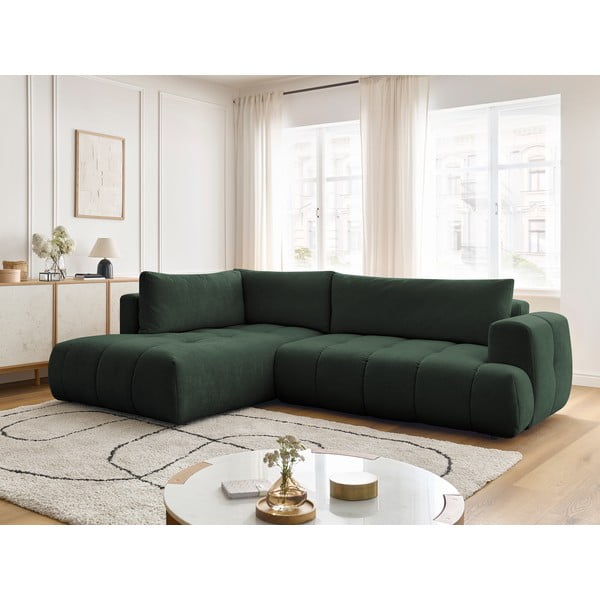 Zöld kinyitható-tárolóhelyes sarokkanapé (bal oldali-L alakú) Fuji – Bobochic Paris-image-1