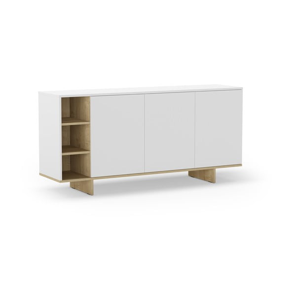 Fehér alacsony komód tölgyfa dekorral 170x80 cm Cequoia – Marckeric-image-2