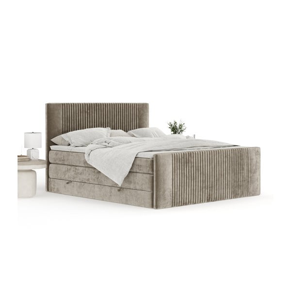 Világosbarna ágyneműtartós boxspring ágy 180x200 cm Bergamo – Maison de Rêve-image-3
