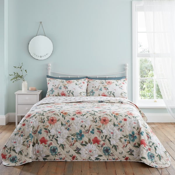 Bézs ágytakaró franciaágyra 220x230 cm Pippa Floral Bird – Catherine Lansfield