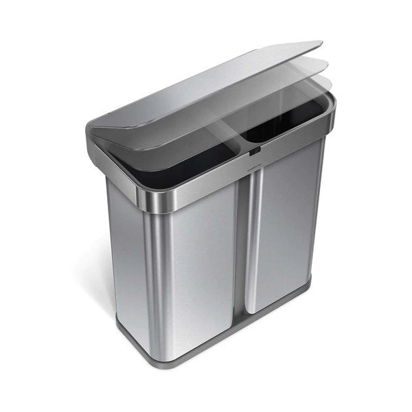 Rozsdamentes érintésmentes szemetes szelektív hulladékhoz 58 l Dual - simplehuman-image-4