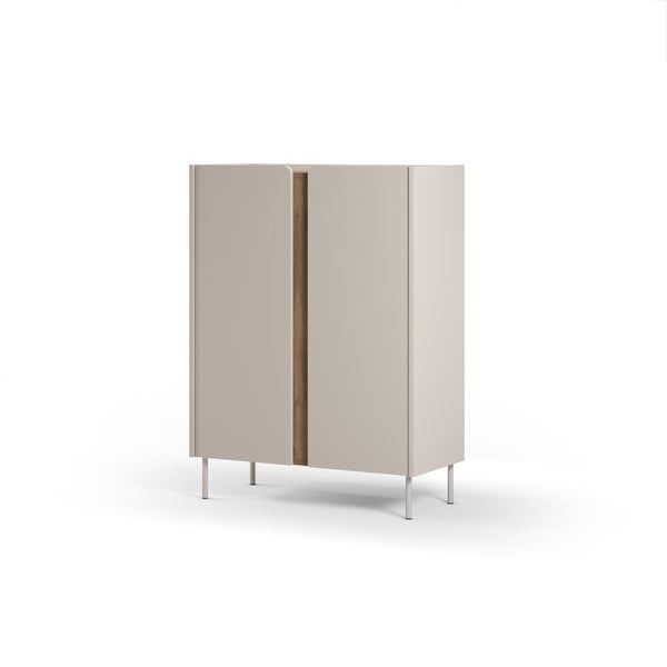 Krémszínű-natúr színű szekrény tölgyfa dekorral 90x120x40 cm Lucile – Marckeric-image-4